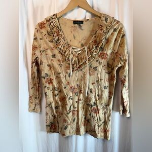 Lauren Jeans Company Floral Lace-Up Ruffle Tee